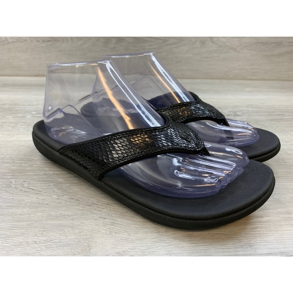 Spenco Yumi Black Snakeskin Flip Flop Sandals Women's 8 Comfort Casual Shoes